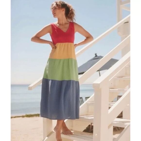 NWT Marine Layer Corinne Maxi Dress in Rainbow Colorblock Size Large Retail $108 - Picture 11 of 11